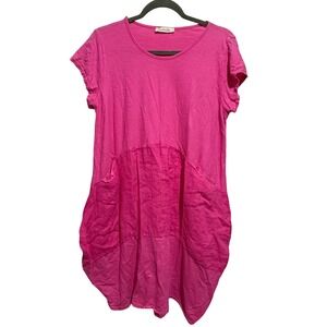 Liabella Linen Blend Midi Dress Womens est Large Pink Barrel Lagenlook Italy